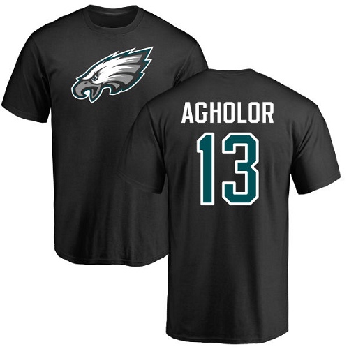Men Philadelphia Eagles #13 Nelson Agholor Black Name and Number Logo NFL T Shirt->nfl t-shirts->Sports Accessory